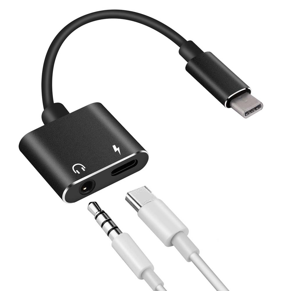 

USB Type- C to 3.5 mm and Charger 2 in 1 Headphone Audio Jack Cable Adapter, Black