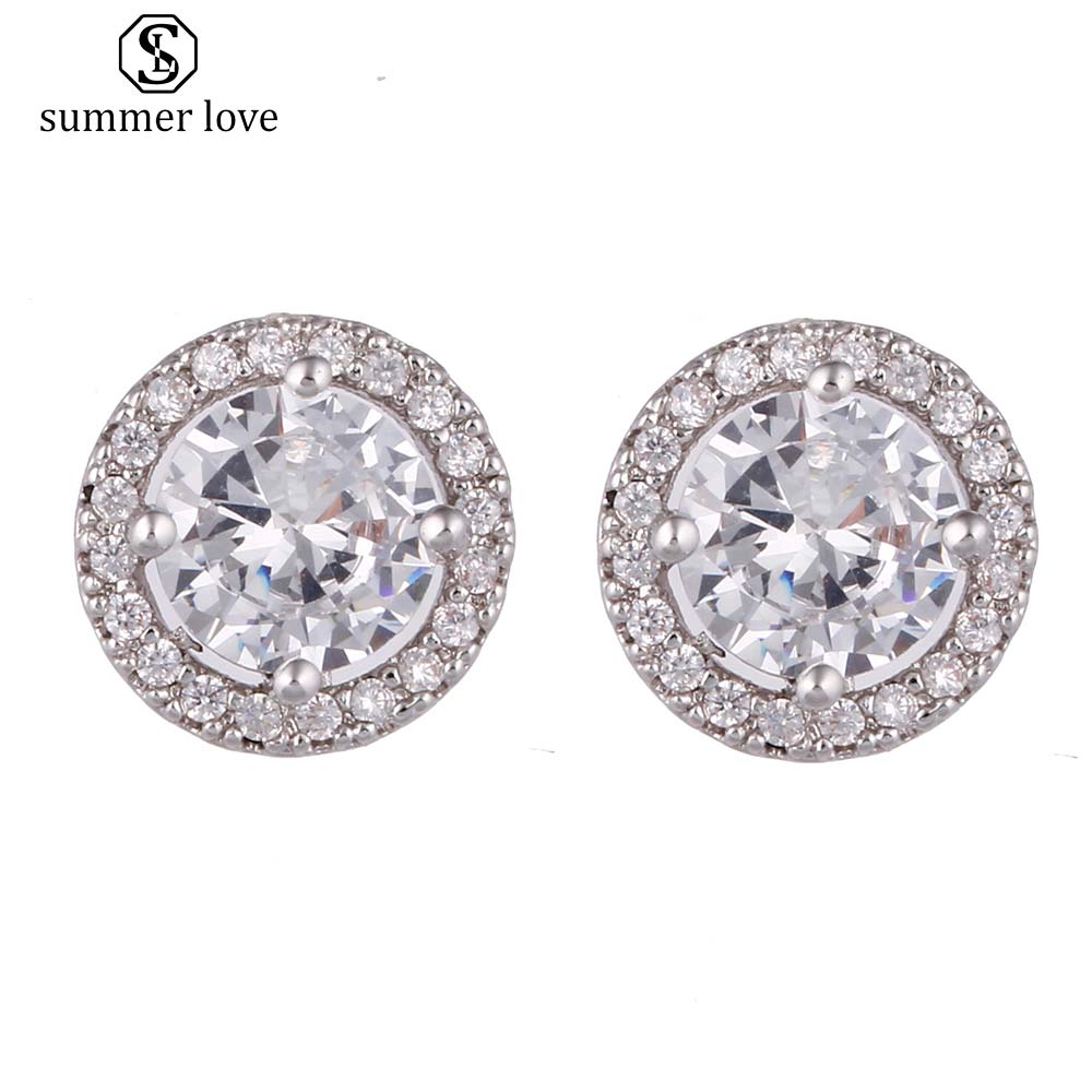 

New Arrival 10mm Cube Zirconia Round Stud Earring For Women Girl Fashion Gold Plated Antiallergy Pin Earring Jewelry Gift