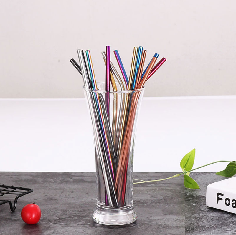 

7 colors New Portable Reusable Stainless Steel Straw Straight Bent Straws Drinking Pearl Milk Tea Tool Wedding Gift