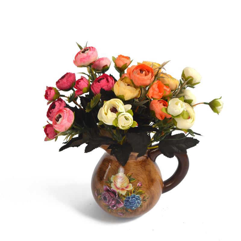 

5 bunch Silk Small bag fake roses bouquet Home vase weeding arrangement Decoration Small Bouquet Artificial Flower Wholesale, Yyn blue