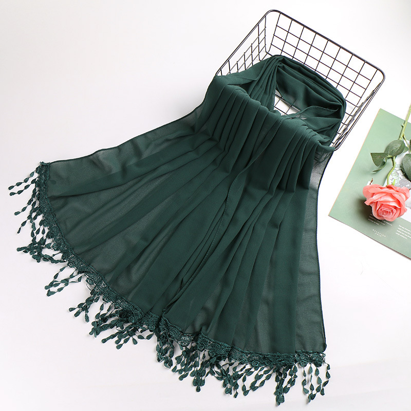 

Muslim Women Bubble Chiffon Hijab Scarf Islamic Plain Lace Tassel Headscarf Shawl Foulard Femme Musulman Hijab Head Wraps