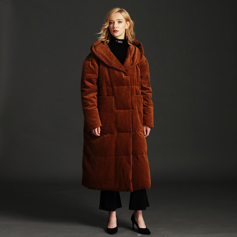 

Johnature Women Corduroy White Duck Down Coats Plus Size Hooded Vintage Warm Parkas 2018 Winter New Loose Quality Down Coats 5XL, Black