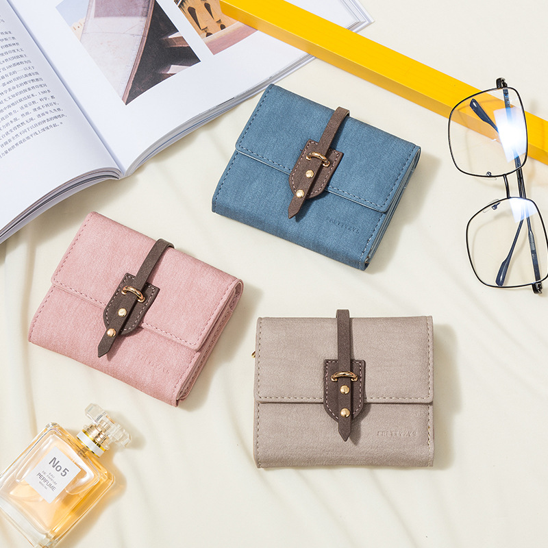 

The new wallet female short student Korean version of the three-fold ticket CLIP multi-functional folding small pocket wallet short clip, Red;black