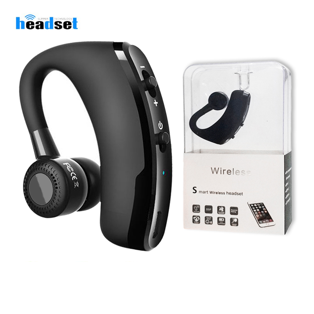 

V9 V8 Bluetooth Headset Handsfree Wireless Bluetooth Earphones CSR V4.1 Noise Control Business earbuds with Mic voice control, With crystal box