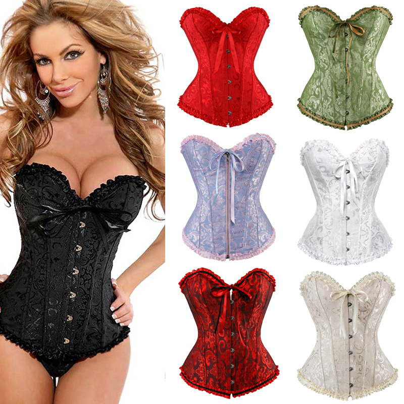 

X Sexy Women steampunk clothing gothic Plus Size Corsets Lace Up boned Overbust Bustier Waist Cincher Body shaper corselet S-6XL, Black;white