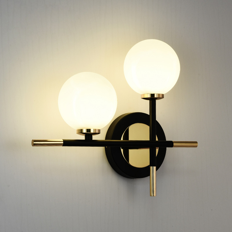 Nordic Wrought Iron Wall Lamp Study Aisle Stair Living Room Bedroom Room Lamps Glass Ball Lights Modern Minimalist Sconces Lighting-image-461426346