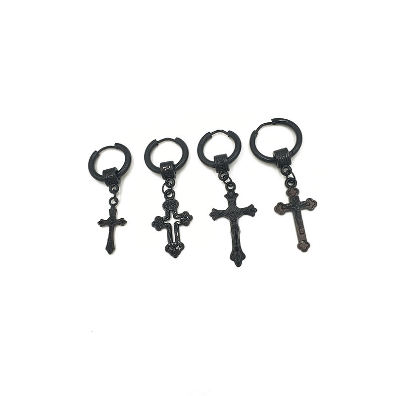 

Punk Style Titanium Steel Cross Pendants Earrings Male Hip Hop Ear Buckle Earring Men Women Party Stud Earring Jewelry, Golden;silver