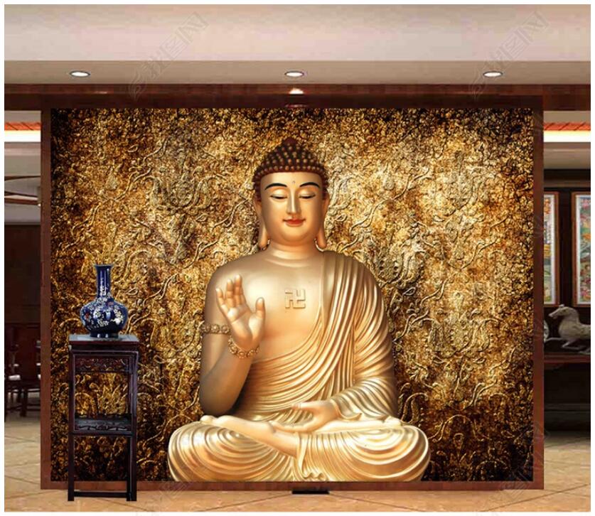 

WDBH 3d wallpaper custom photo Shakyamuni Golden Body Buddhism background living room Home decor 3d wall murals wallpaper for walls 3 d, Non-woven