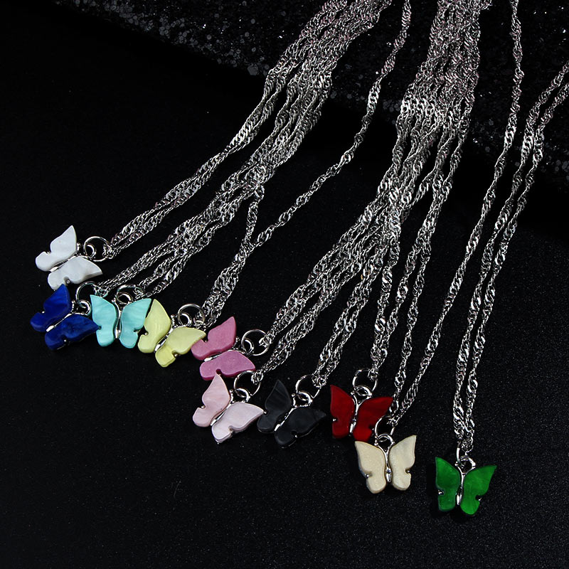 

Chains Flatfoosie 2021 Fashion Cute Butterfly Silver Color Choker Necklace For Girls Twist Chain Elegant Sweet Jewelry Gift