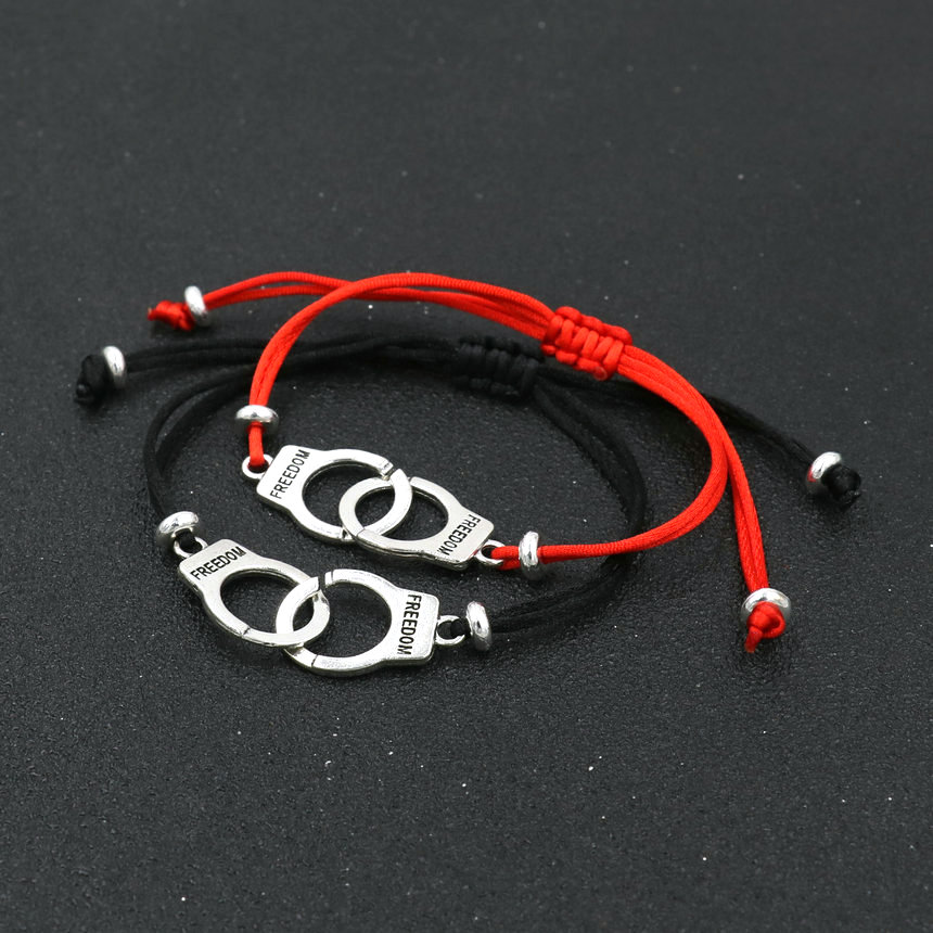

Fashion Silver Color Handcuff Bracelet For Women Red Rope Thread Friendship Bracelets Men Lucky Jewelry Lovers' Gift, Golden;silver