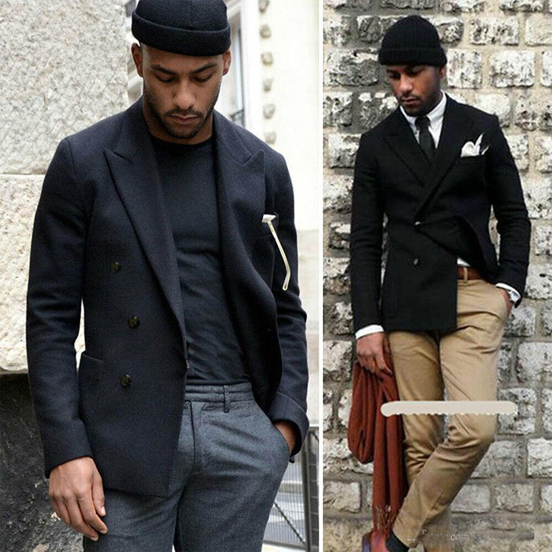 

Handsome Black Men's Suits Double Breasted Slim Fit Peaked Lapel Winter Groom Tuxedos Blazer Only One Jacket, Beige
