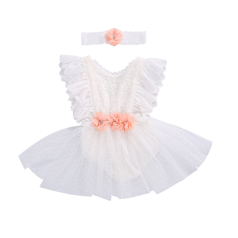 

Summer Newborn Baby Girls Clothes Lace Romper Ruffles Tutu Dress Infant Girls Princess Cute Romper Jumpsuits Solid Color Outfits, White