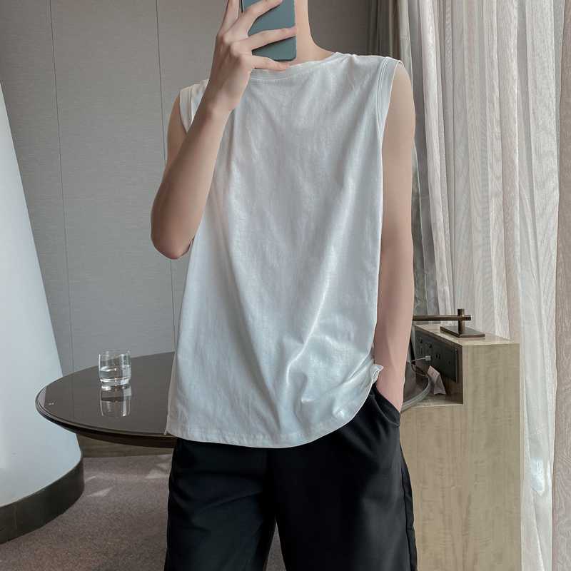 

Men' Sleeveless Vests New Fashion Round Collar Breathable Knit Tank Tops Summer Loose Simple Thin Sportwear Undershirt, Black