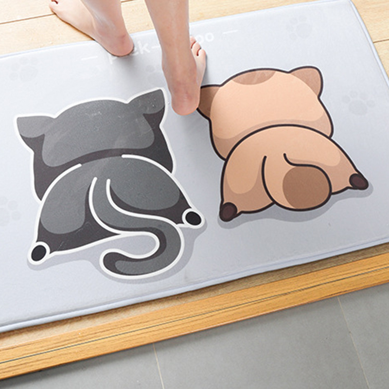 

Cartoon Kitchen Carpet Flannel Carpets Floor Mats Door Mat In the Hallway Doormat Entrance Outdoor Bivingroom Anti-slip Rugs, Gray