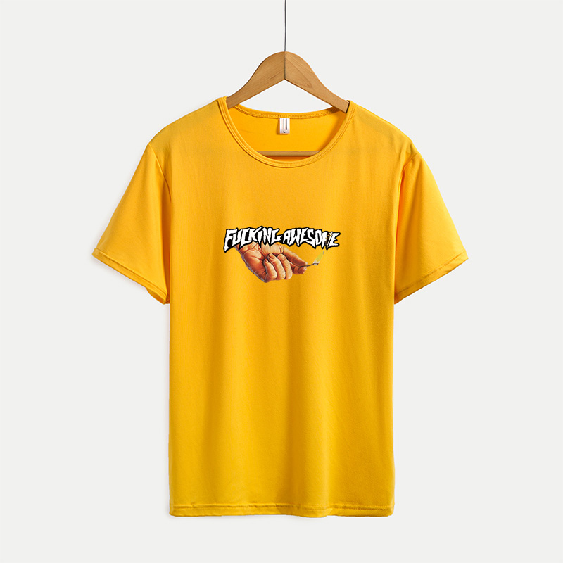 

High Quality DIY T-Shirts for Women Fashion Crew Neck Shirts with Fucking Awesome Printing Tee Plus Size M-4XL Customizable A666, Yellow