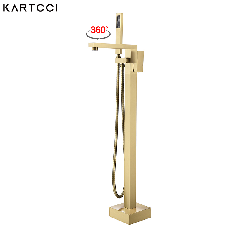 

KARTCCI Floor Mounted Free Standing Tub Faucet Swivel Spout Bathtub Filler Brushed Gold,Brushed Nickel, MaBlack