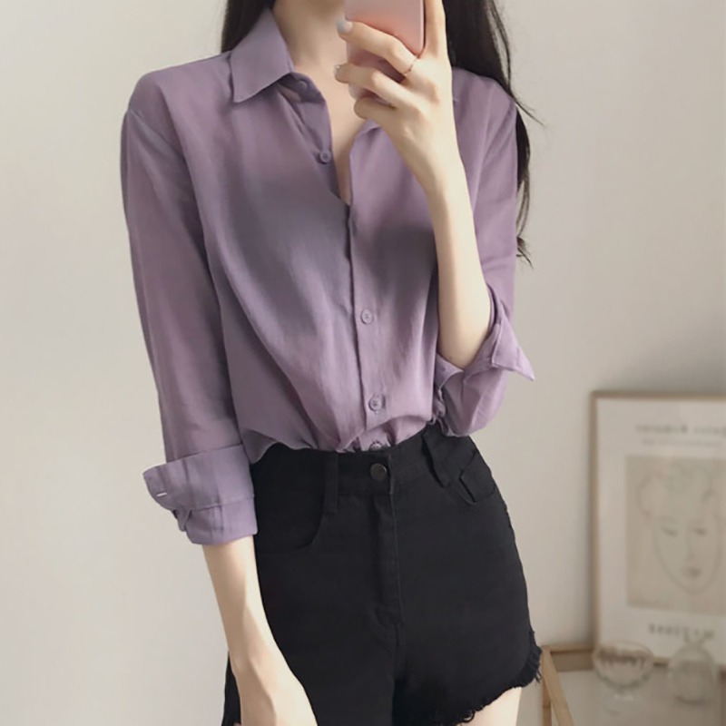 

Casual Long Sleeve Blouses Fashion Shirts Women Turn-Down Collar Blouses Shirts, Purple