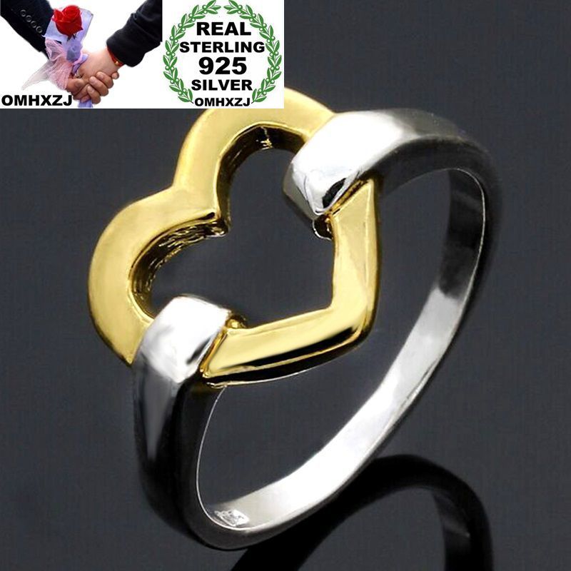 

OMHXZJ Wholesale Personality Fashion Woman Girl Party Wedding Gift Hollow Heart 925 Sterling Silver 18KT Yellow Gold Ring RN233