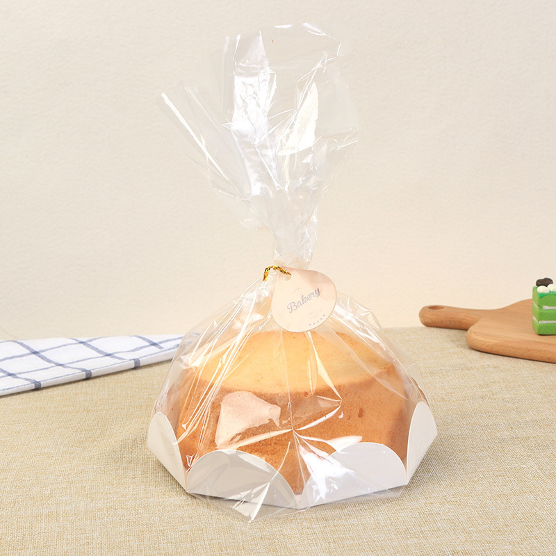 

10 Pcs 6/8 Inch Plastic Cake Bag Home Party Birthday Gift Chiffon Cake Packaging With Paper Tray Puff Baking Bag Candy Cookie