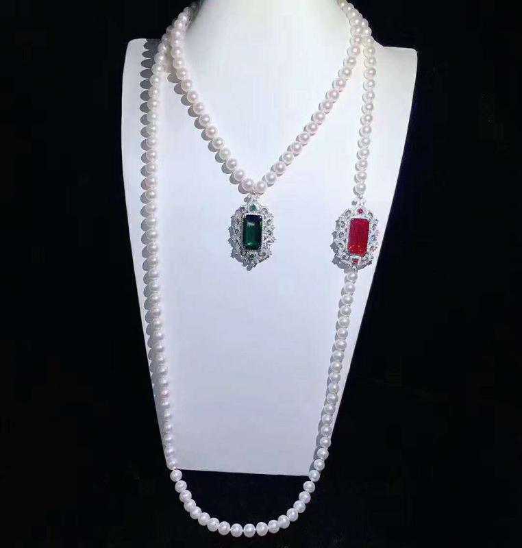 

Chains Women's Jewelry Hand Knotted 8-9mm Micro Inlaid Zircon Accessories White Freshwater Pearl Necklace Personality