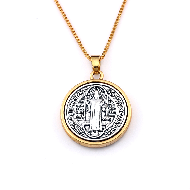 

10pcs/lots Antique Gold St Benedict Cross Medal Charm Pendant Necklaces For Male Jewelry Fashion Accessories Chain 23.6inches A-557d