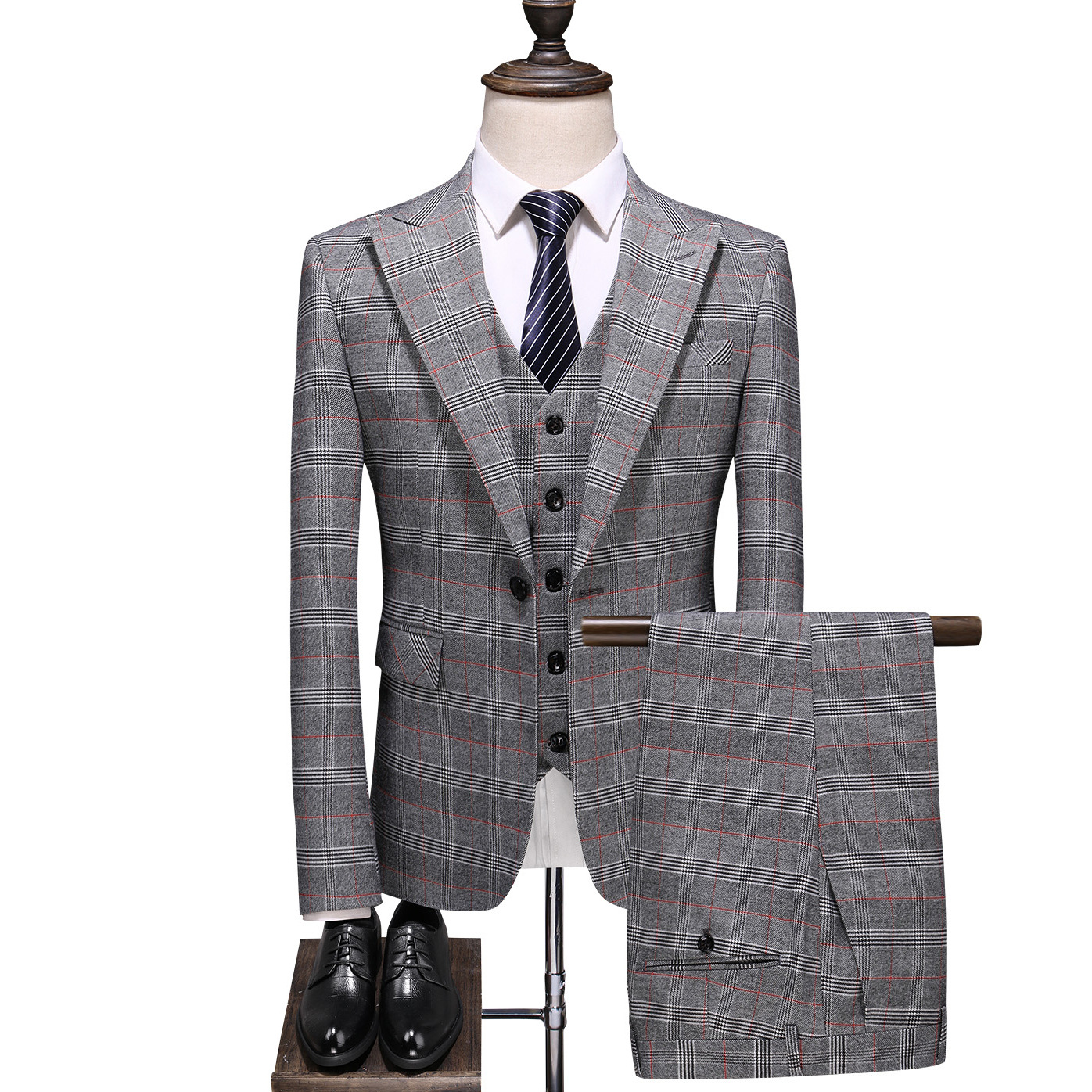 

Suits mens men' suits high fashion men suit 3-piecesuits blaze with pants and vest suit men plaid Formal suit costume homme, Same as the picture