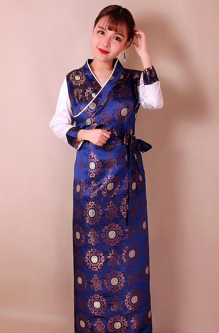 

Tibetan Dance Costume Chinese Traditional clothing long qipao gown Tibet style cheongsam dress Ethnic Minority Stage wear, Burgundy