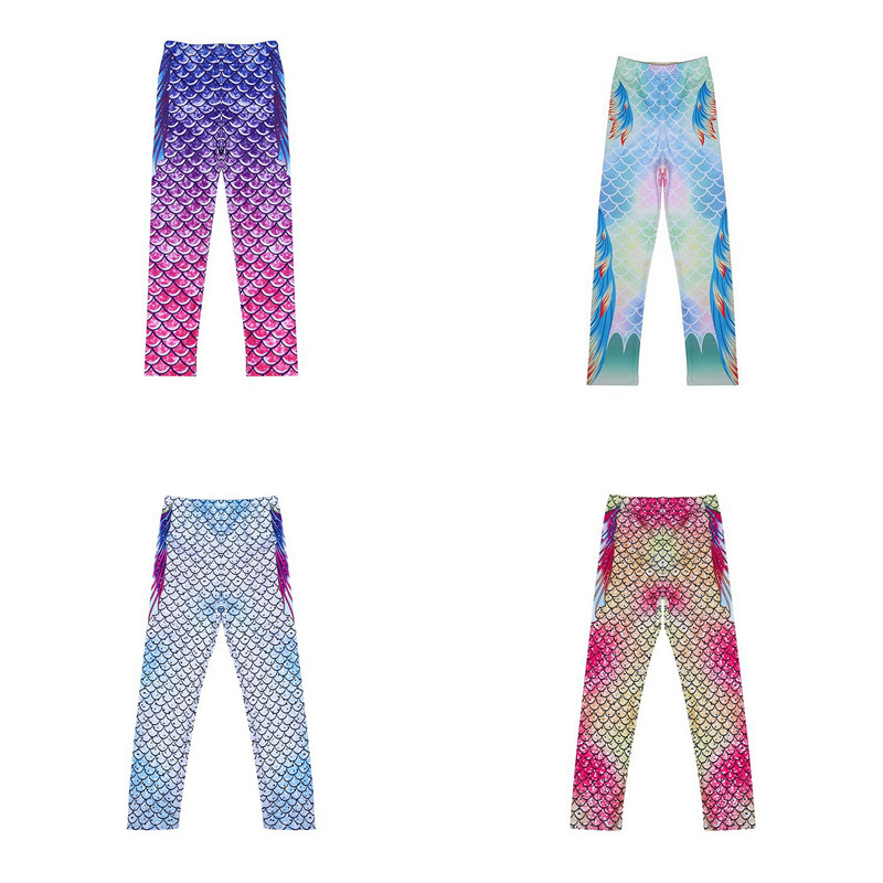 

5 Colors Girl Leggings Mermaid Tight Pants Baby Scale Print Swimwear Kid Gym Sport, #1