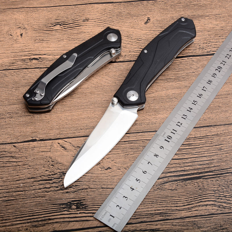 

1Pcs Top Quality Survival Folding Knife D2 Satin Blade Black G10 Handle EDC Pocket Knives Outdoor Camping Rescue Knifes Tools
