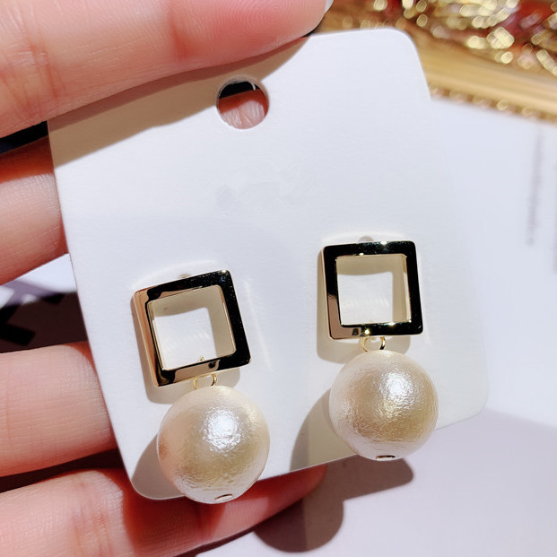 

new ins luxury designer square box pearl pendant drop stud dangle chandelier fashion earrings for woman girls, Golden;silver