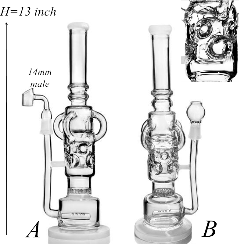 

13 Inch Clear Swiss Perc Bong Glass Water Bongs with Holes Dab Rigs Double Homeycomb Percolater Dab Rig Pipe Recycler 14mm Male Joint