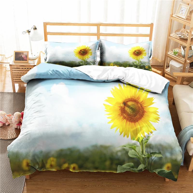 

Bedding Family Set 3D Printed Home Textile With Pillowcases Bedroom Clothes Bed Cover King Queen Size Sets, Sunflower
