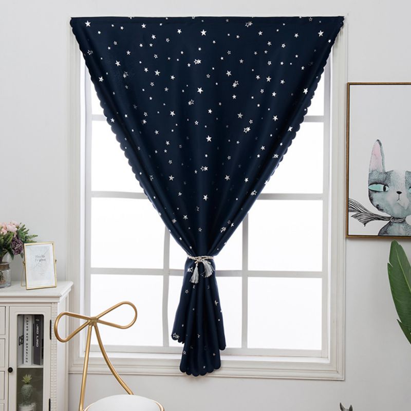 

NEW20 New Star Solid Color Simple Blackout Small Curtain Letter Paste Non Perforated Curtain, Navy blue