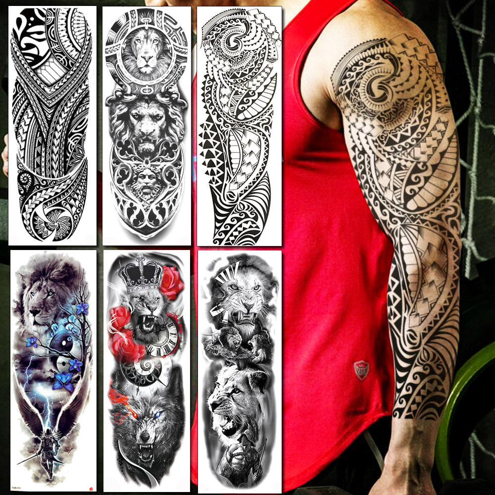 

BAOFULI Full Arm Men Women Temporary Tattoo Sticker Black Long Maori Totem Fake Tattoos Body Art Waterproof Tatoo Sticker Makeup