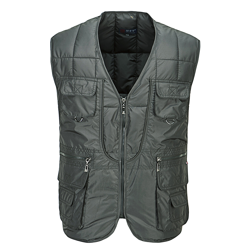 

Winter Cotton Padded Thick Vest For Men With Many Pockets New Parka Casual Warm Hot Snow Tool Travel Waistcoat Sleeveless Jacket, Brown
