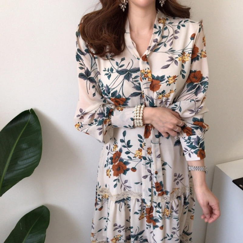 

2020 Dress Lace Spelling Waist Long Sleeve Dress, Black