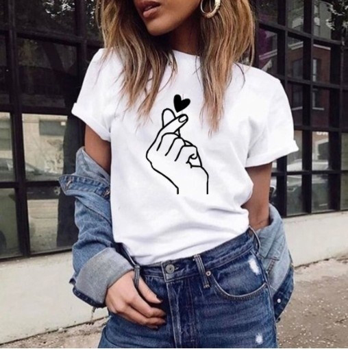 

Fashion Women Summer Casual T-shirt Love Gesture Printed White Black T Shirt Short Sleeve Tee Tops Tumblr Grunge White Tshirts