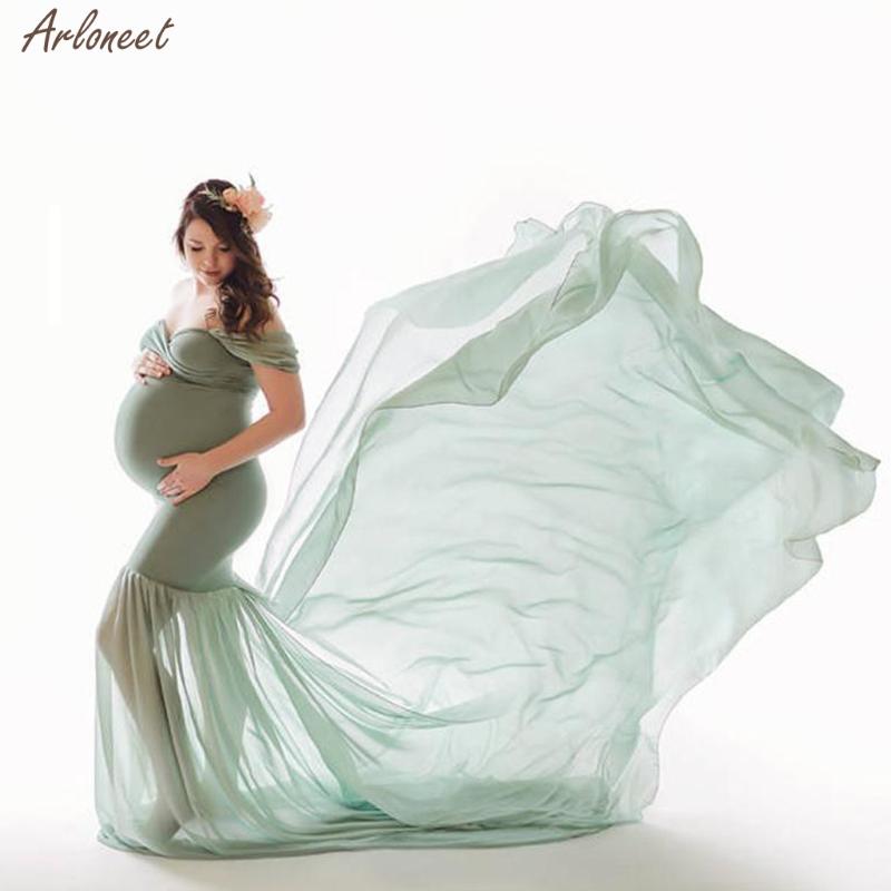 

Women Pregnants Photography Props Off Shoulder Sleeveless Maternity Solid Dress Maternity Women Dress New Fashion Summer 2020, Beige