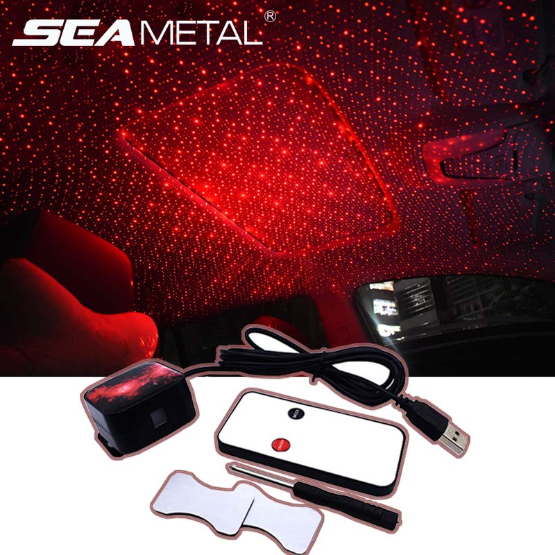 

12V USB Interior Car Atmosphere Lights Automobiles Projector Decorative Armrest Box Romantic Starry sky Light DJ Red Star Lamp
