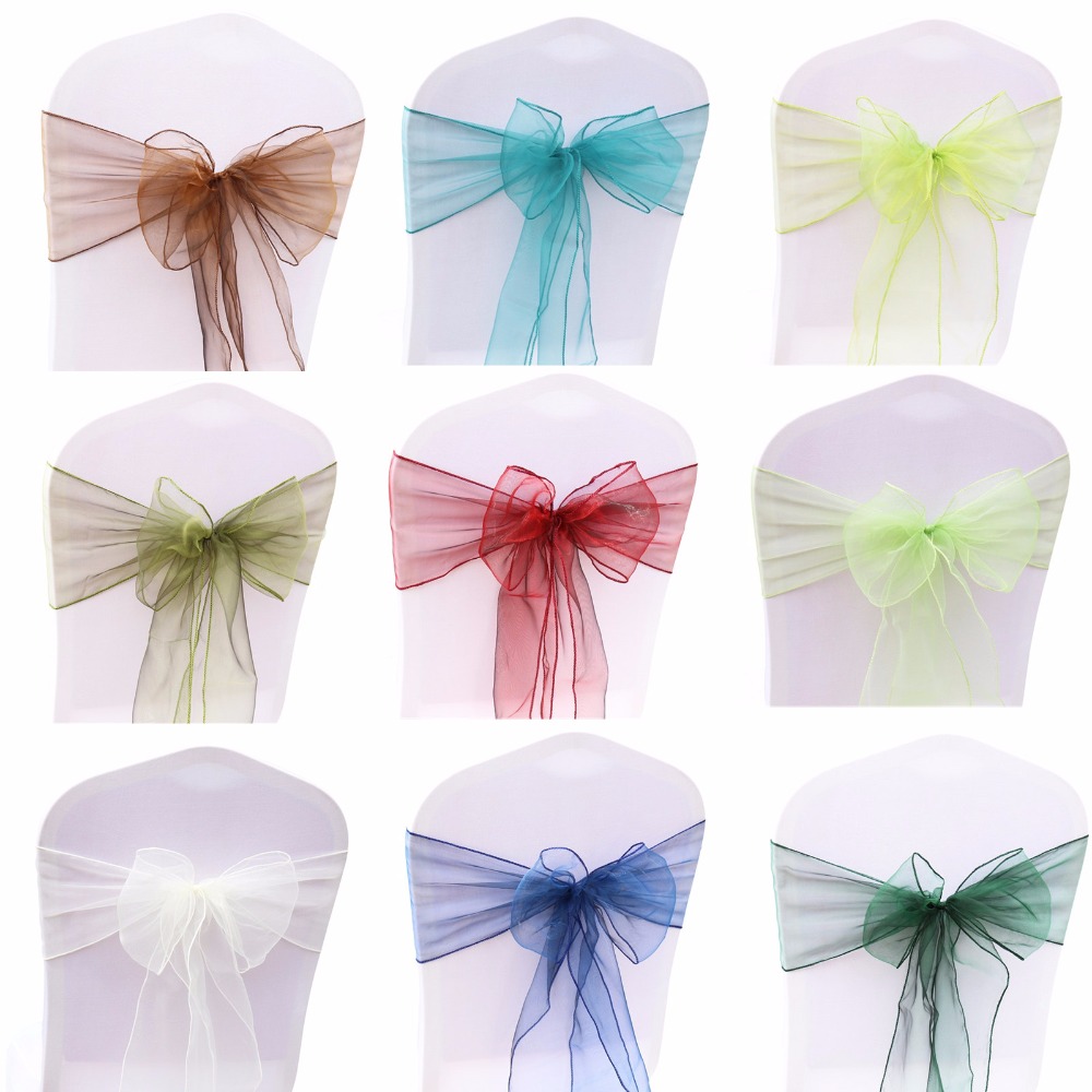 

100PCS Wedding Party Organza Fabric Ribbon Chair Sashes For Banquet Event Birthday Party Decoration Home Textile Chair Cover