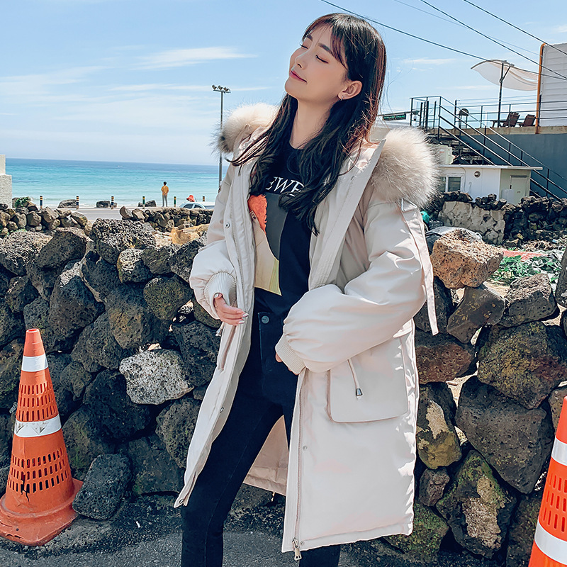 

Causal New Women Winter Jacket Cotton Padded Warm Thicken Big Fur Collar Ladies Long Coats Down Parkas, Beige