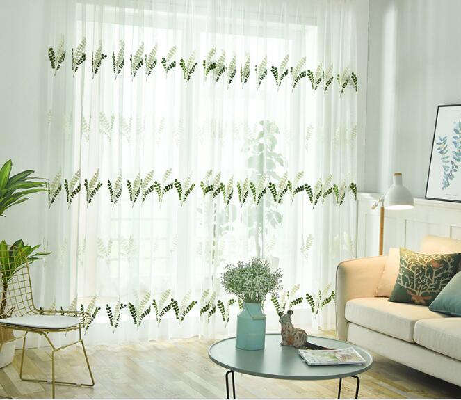 Sheer Curtains refreshing towel embroidery window screen customization of cotton thread balcony float screens-image-495880257