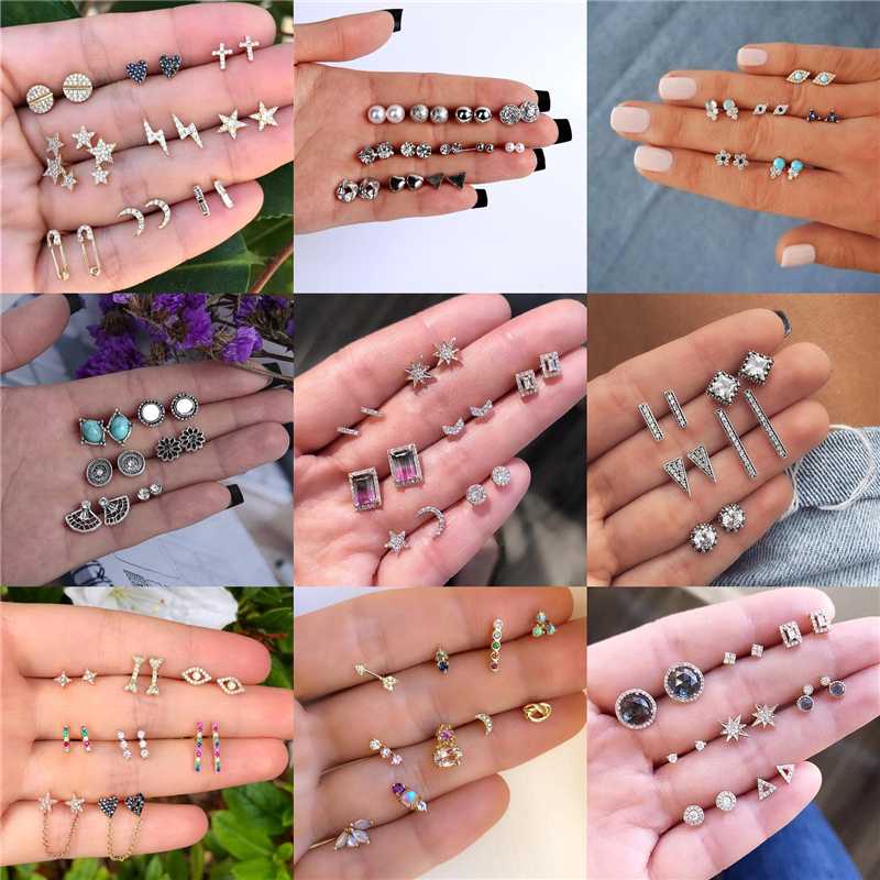 

Stud Luokey Fashion Earrings For Women Statement Tiny Heart Moon Star Rhinestone Female Earings Set Minimalist Jewelry Wholesale