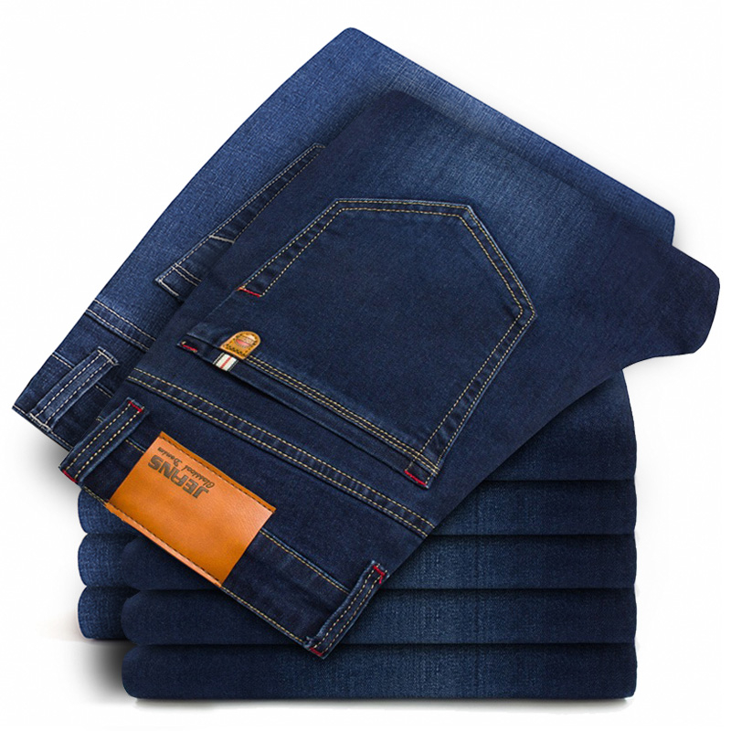 

KAYASIS 2020 New Mens straight denim pants High Quality trousers classic mens jeans Large Big size good strentch, Navy blue
