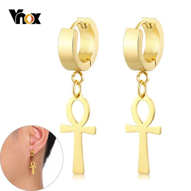 

Vnox Egypt Cleopatra Ankh Earrings for Men Women Stainless Steel Eternal Cross Dangle Earrings