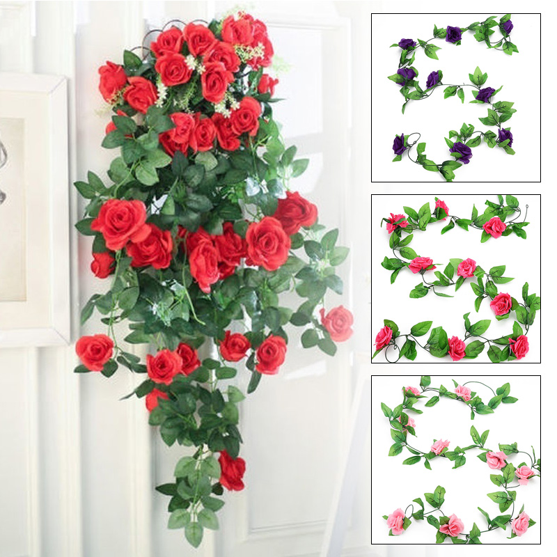

9 Heads Rose Fashion Artificial Rose Flowers Wedding Decoration Simulation Vines for Festive Fake Plant Flower String, Red