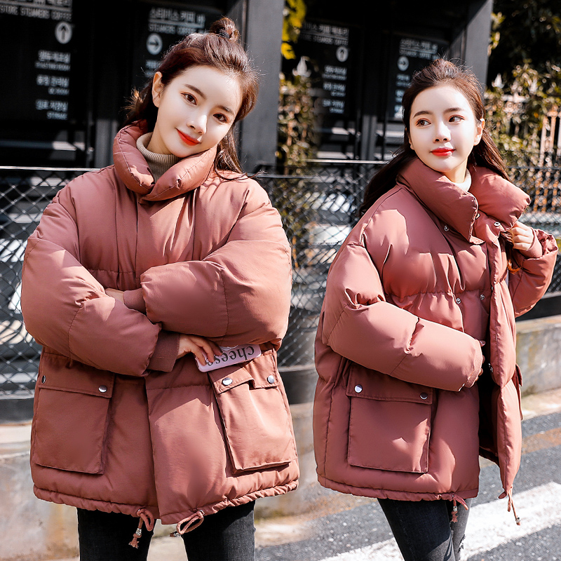 

YASUGUOJI new 2019 thicken warm winter jackets woman solid color outwear wadded jacket Double Breasted puffer jacket and coat, Beige qmyl002