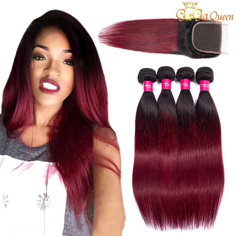 

Ombre 1b/99j Brazilian Straight Hair Bundles With Lace Closure 1b Burgundy Lace Closure With Human Hair Bundles New Arrival, Indian hair