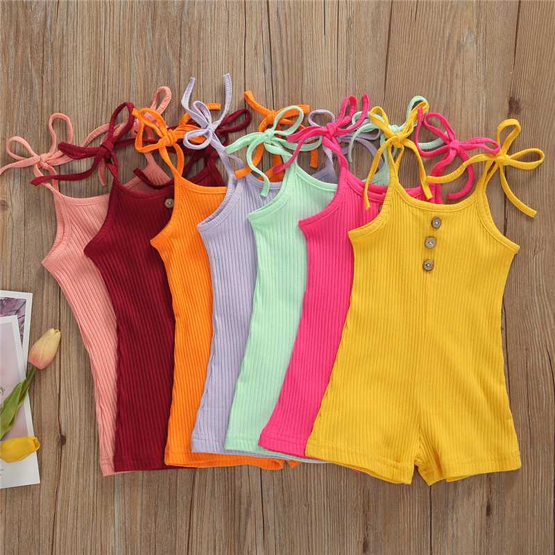 

2020 Summer Infant Baby Girls Boys Rompers Solid Sleeveless Strap Button Summer Lovely Casual Jumpsuits 0-18M, Green