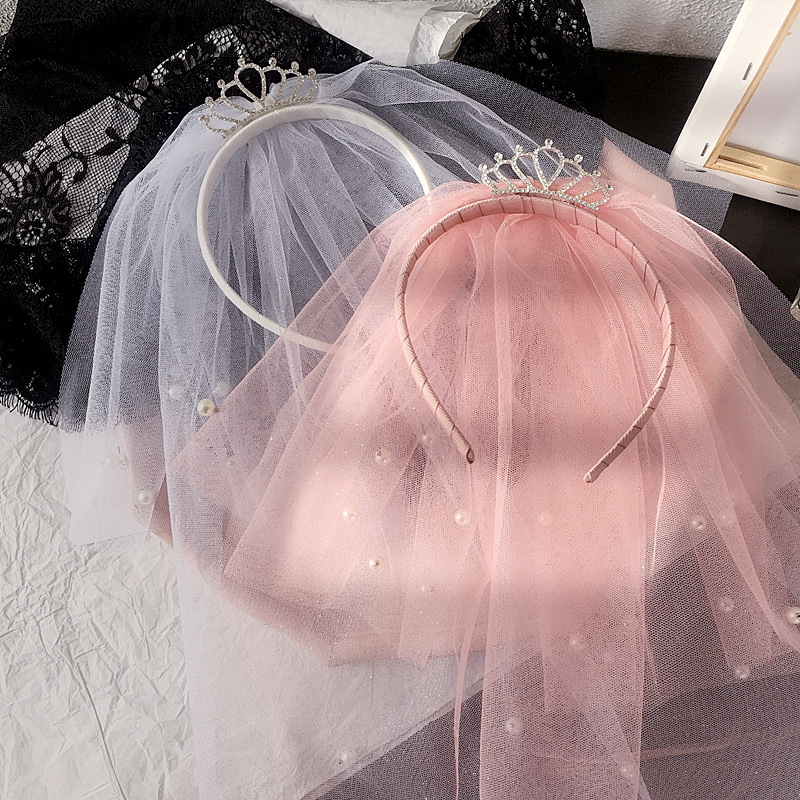 

Hot Pearl Crown Rhinestones Headband Korean Children's Princess Veil Spring And Summer New Headdress, A1